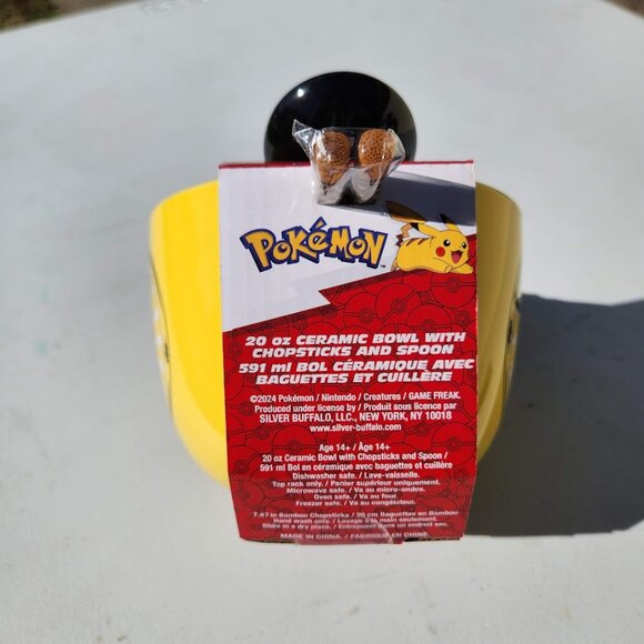 NEW Pokemon Pikachu Ceramic Ramen Bowl Chopsticks and Spoon Microwave Safe 20 oz - Picture 6 of 14